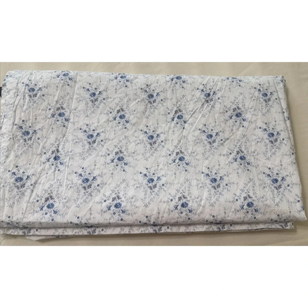 Ralph Lauren Queen Flat Sheet Cottage Floral Blue  White Wildflower Farmhouse